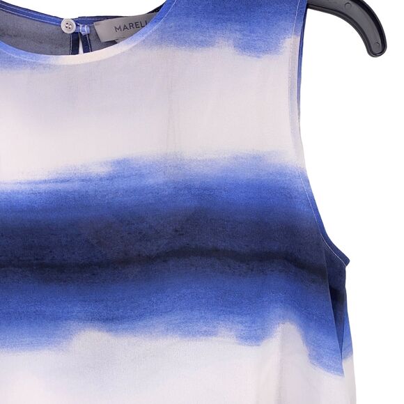 Marella Garner Deep Blue Watercolor Stripe 100% Silk Shirt Womens Size 4 - Picture 2 of 7